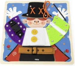 VIGA tablă de activități din lemn Magician Montessori – fermoare, nasturi și catarame