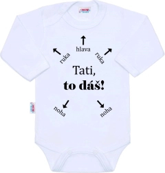 Body din bumbac cu imprimeu New Baby Tati, poți! mânecă lungă