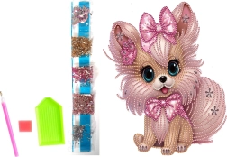 Pictură cu diamante pe pânză – cățeluș roz 23 × 30 cm