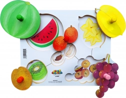 Puzzle din lemn, 6 piese - Curățăm și tăiem fructe
