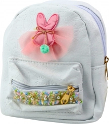 Rucsac pentru copii cu iepuraș și fundiță decorativă alb