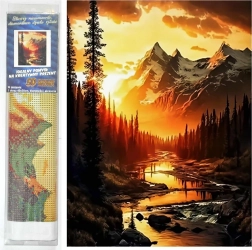 Pictură cu diamante - Râu montan la apus 30x40 cm