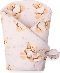 Scutec înfășat pentru bebeluși New Baby Love Teddy 80×80 cm roz