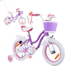 Bicicletă pentru copii RoyalBaby Star Girl de 14 inci cu coș și roți ajutătoare – Mov