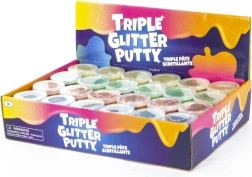 Plastilină sclipitoare în trei culori, în pahar