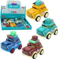 Mașinuță de călătorie retro din metal cu mecanism cu arc și capotă săltăreață