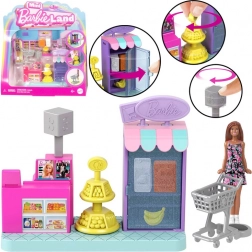 Minisupermarket Barbie Land cu păpușă și casă de marcat