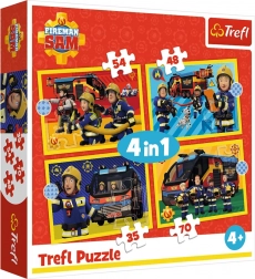 Puzzle 4în1 POMPIERUL SAM – pompieri în misiune (35, 48, 54, 70 piese) Trefl