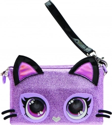 Geantă tip wristlet interactivă PURSE PETS Purdy Purrfect – pisicuță mov cu ochi LED