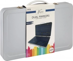 Set de 36 de markere cu două capete în servietă metalică