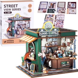 Puzzle 3D din lemn – cafenea cu lumină, 120 piese