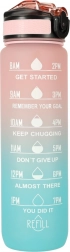 Sticlă de apă Tritan 1 l cu pai și marcaje motivaționale – Roz-albastru