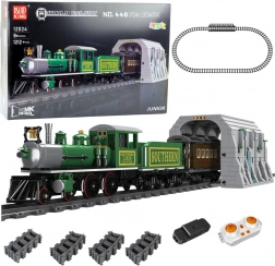 Set de construcție tren cu abur RC, verde, 1212 piese