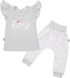 Set din bumbac pentru bebeluși, 2 piese, NEW BABY Happy Flower gri 86 (12–18 luni)