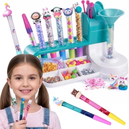 Set creativ pentru confecționat pixuri sclipitoare cu organizator – peste 50 de accesorii