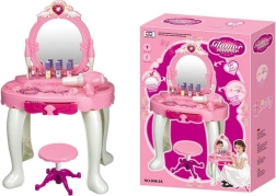 Măsuță de toaletă Glamour cu oglindă iluminată și uscător de păr pe baterii