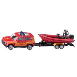 Siku Land Rover Defender cu barcă cu motor – set de pompieri