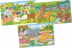 Puzzle din lemn cu animale 3×24 piese GOKI