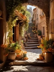 Pictură cu diamante alee decorată cu flori 30 × 40 cm