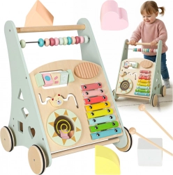 premergător din lemn de împins cu activități și abac, albastru