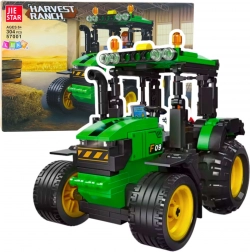 Set de construcție tractor – model verde‑negru, 304 piese