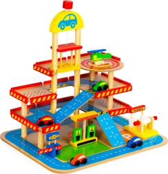 Garaj mare din lemn cu lift și mașinuțe de la Ecotoys