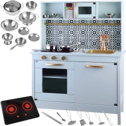 Bucătărie mint din lemn pentru copii cu veselă