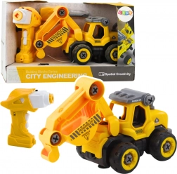 Set constructie excavator RC 2‑în‑1 cu șurubelniță și bormașină, galben