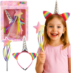 Set de accesorii pentru copii unicorn – bentiță cu corn și baghetă magică