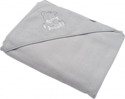 Prosop frotir pentru copii cu glugă și broderie 100 × 100 cm – șoricel gri