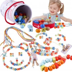 Mărgele Clasice din Lemn pentru Împletit - 96 buc