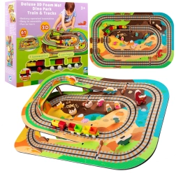 Set de podea din spumă 3D Dino Park cu trenuleț, 61 piese HUMBI