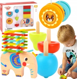 Set de jocuri din lemn – elefant, mikado, titirez și yo-yo 46 piese TOOKY TOY