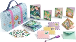 Servieta pentru corespondență pentru copii Djeco – set albastru cu autocolante și rechizite de scris