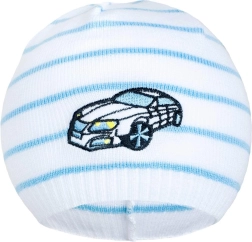 Căciuliță de primăvară New Baby cu mașinuță alb-albastră 104 (3–4 ani)