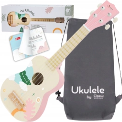 ukulele clasic din lemn pentru copii Classic World roz