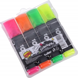 Set de markere evidențiatoare cu vârf oblic gros, 4 culori