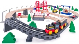Cale ferată din lemn cu locomotivă pe baterii, 80 de piese