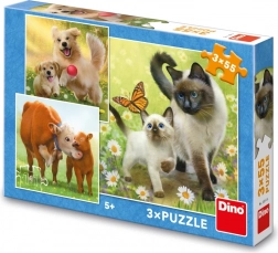 puzzle pentru copii familie de animăluțe 3×55 piese
