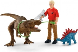 schleich dinosaurs atacul tyrannosaurus rex – set de joacă cu t-rex, stegozaur și cercetător