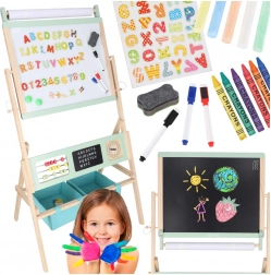 Tablă dublă din lemn pentru copii LULILO Kredo 3‑în‑1 cu magneți, hârtie și coșuri