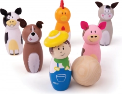 Joc de bowling din lemn fermă de la Bigjigs Toys