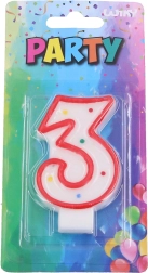 Lumânare de petrecere cifra 3 roșie