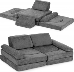 Canapea modulară pliabilă pentru copii, pentru 2 copii, din 10 piese din material textil tapițat moale – gri ECOTOYS