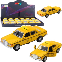 Taxi metalic 1:32 cu mecanism pull-back și uși deschise – galben