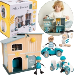 Stație de poliție din lemn Classic World cu mașini, elicopter și figurine