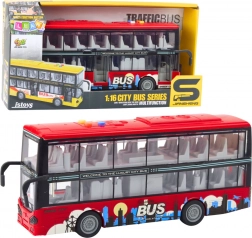 Autobuz urban etajat 1:16 cu antrenare prin frecare, lumini și sunete – roșu