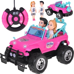 Mașină RC off-road roz pentru păpuși cu 2 figurine
