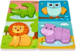 Set puzzle din lemn cu animale 4‑în‑1 pentru copii de la 1 an