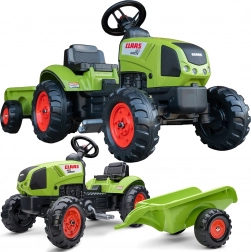 Tractor Falk Claas verde cu pedale și remorcă cu claxon pentru copii de la 2 ani